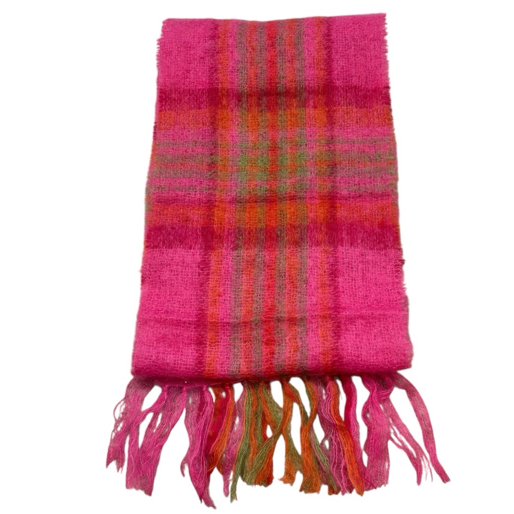 Brand new with Tags Ladies John Hanly Ireland Wool‎ and Mohair Scarf Pink Plaid
